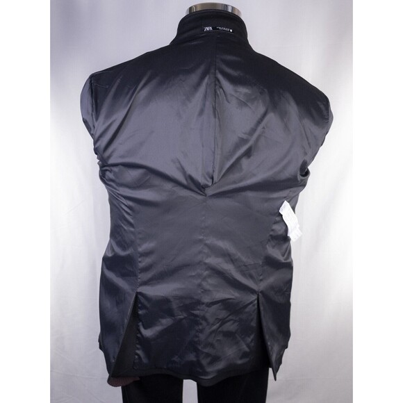 Zara Bazer Mens Sz 40 Solid Black One Button Sport Coat Jacket Blazer Poly Blend - Picture 13 of 15
